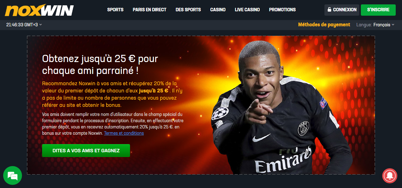 Noxwin Bonus pour chaque ami parrainé